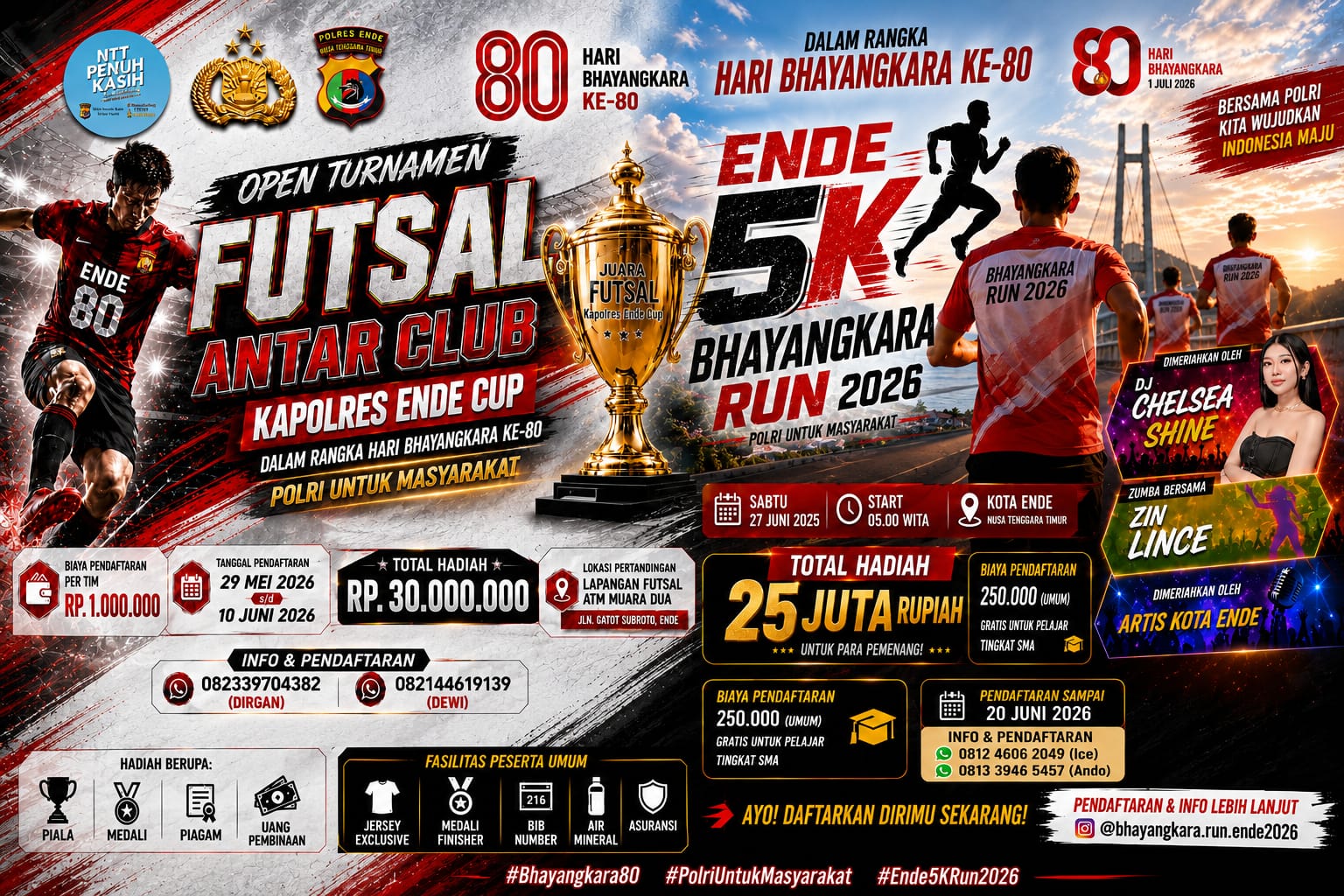 Jelang Hut Bhayangkara Ke-80, Polres Ende Gelar Bhayangkara Run 5 K dan Open Turnamen  Futsal  Kapolres Cup 2026