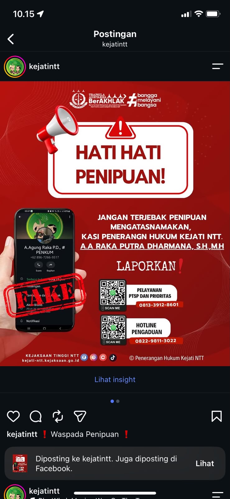Waspada Penipuan, Kejati NTT Himbau Masyarakat Abaikan Pesan Maupun Telepon Catut Nama Kasi Penkum